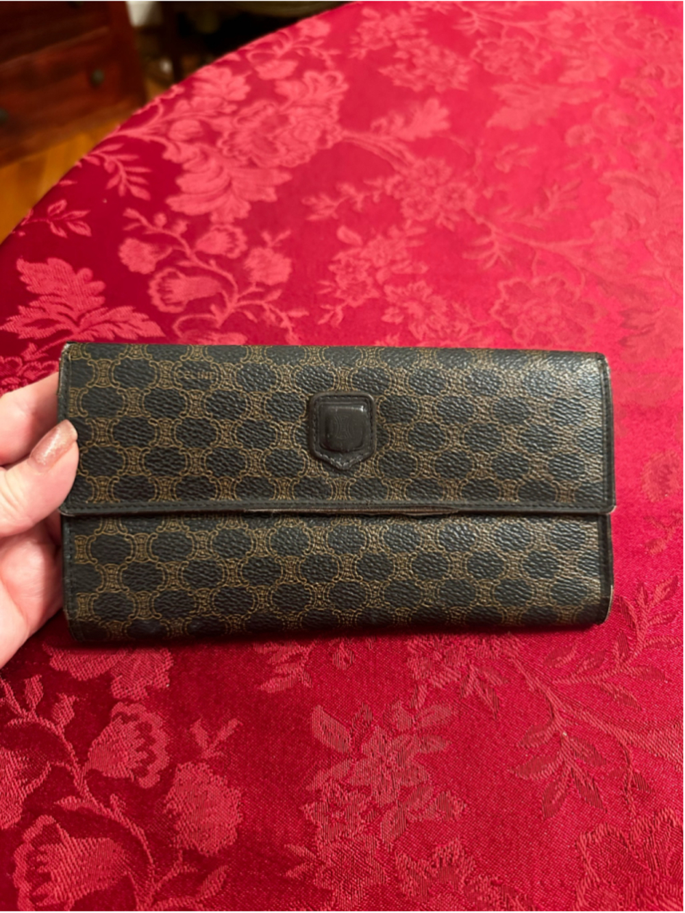 Celine Black Macadam Triomphe Coated Canvas Long Flap Wallet